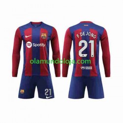 Camisola FC Barcelona Frenkie de Jong 21 Criança Equipamento Primeiro 2023-2024 Manga Comprida